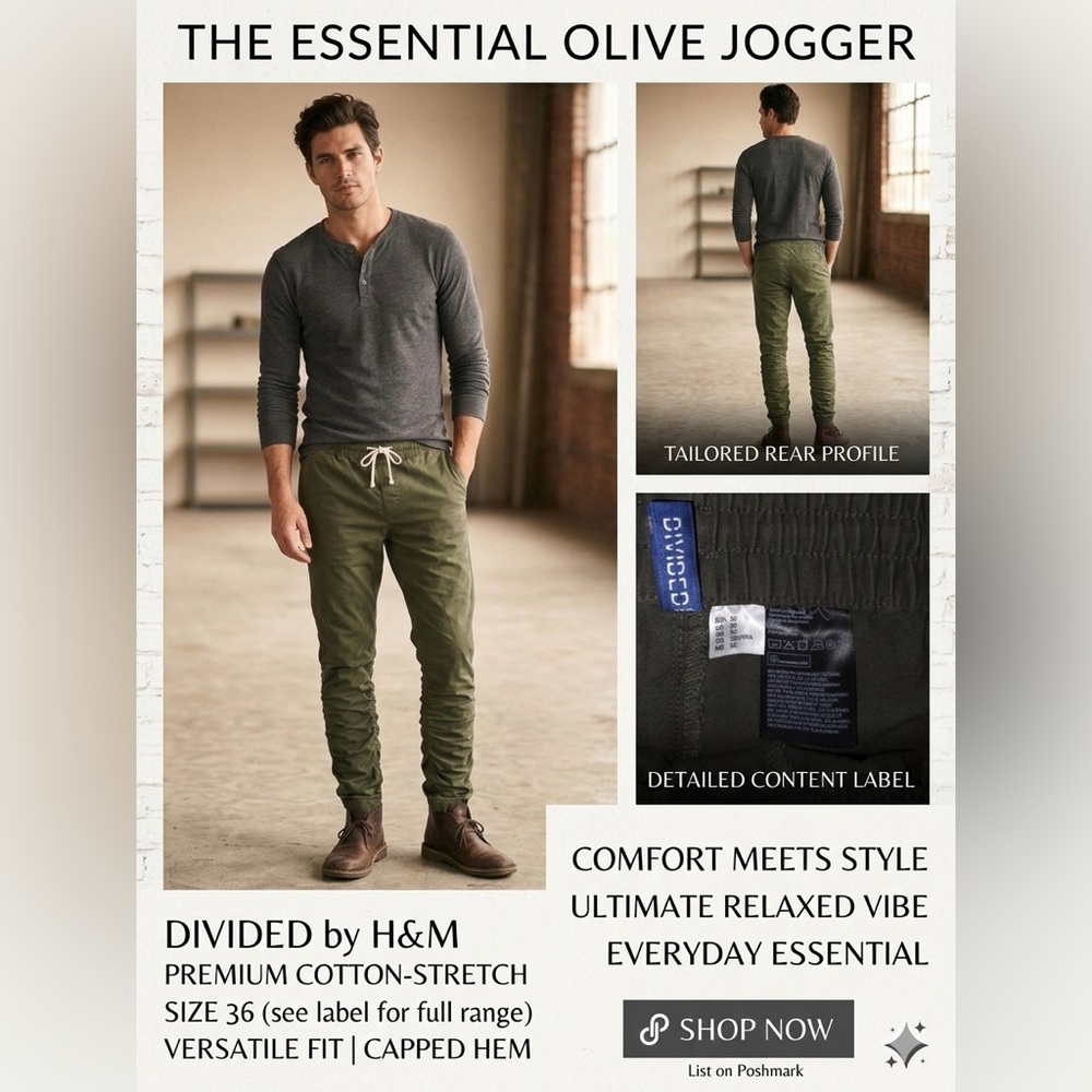 Divided Olive Green Drawstring Joggers with Cream Cord P29